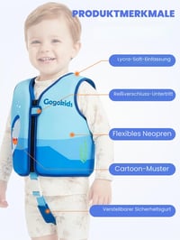 Detská plavecká vesta Gogokids 15-30 kg, neoprénová vesta na učenie plávania pre malé deti, s nastaviteľným popruhom, do bazéna a na pláž, 1-8 rokov 3