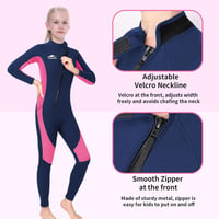 Costum de scafandru lung din neopren Gogokids pentru copii 8-16 ani, cu fermoar frontal, costum de baie cu protecție solară UV 50+, pentru înot, surfing și scufundări 3