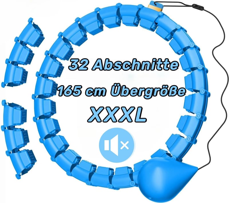 Gogola Okos Hula Hoop Súlygolyóval, 32 Csomós Állítható Fitness Karika Kék, 57-165cm Szétszerelhető Fogyókúra Edzés