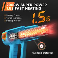 GoGonova 2000W Hőlégfúvó, 1,5mp Gyors Felfűtéssel, 3 Fúvókával, 2 Hőmérséklet Szinttel (300°/650°), Festékeltávolításhoz, Zsugorításhoz, Jég 2