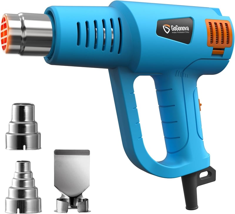 GoGonova 2000W Hőlégfúvó, 1,5mp Gyors Felfűtéssel, 3 Fúvókával, 2 Hőmérséklet Szinttel (300°/650°), Festékeltávolításhoz, Zsugorításhoz, Jég