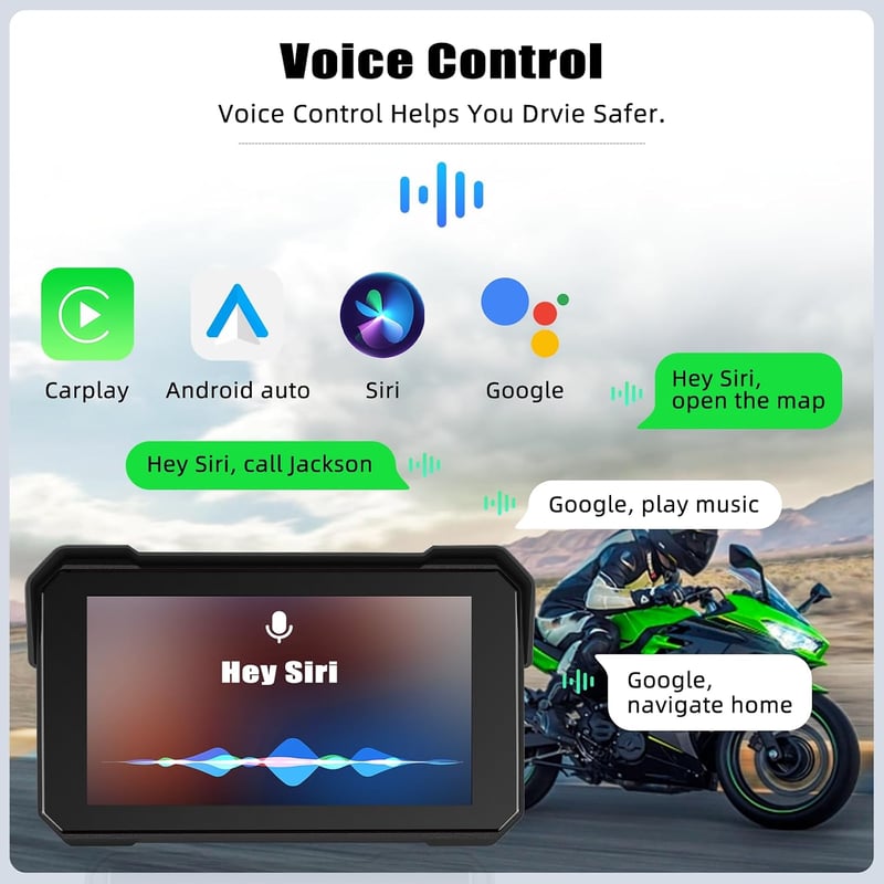 GOHHDL 5 hüvelykes vezeték nélküli CarPlay motoros érintőképernyős kijelző IP68 vízálló Bluetooth navigáció Siri TF kártya támogatással