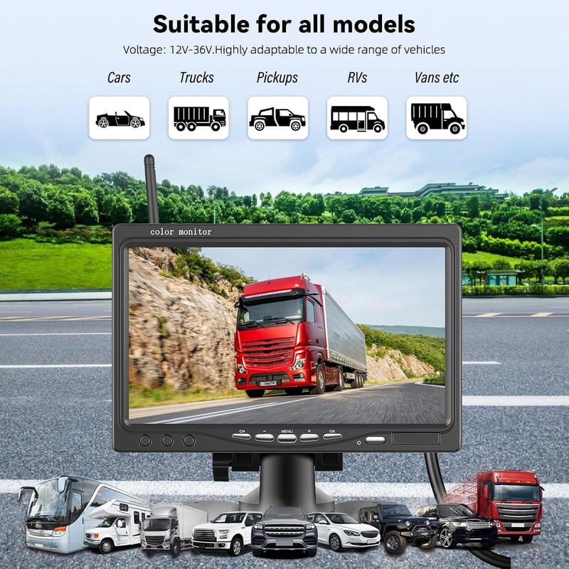 GOHHDL 7 hüvelykes 1080P WiFi vezeték nélküli tolatókamera szett 2 IP68 vízálló kamerával monitorral utánfutóhoz kamionhoz buszhoz autóhoz