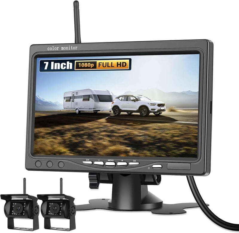 GOHHDL 7 hüvelykes 1080P WiFi vezeték nélküli tolatókamera szett 2 IP68 vízálló kamerával monitorral utánfutóhoz kamionhoz buszhoz autóhoz