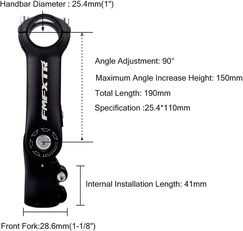 GoHZQ Állítható Kerékpár Váll 25.4/31.8mm 90-110mm 0-90° Alumínium MTB Kerékpárhoz