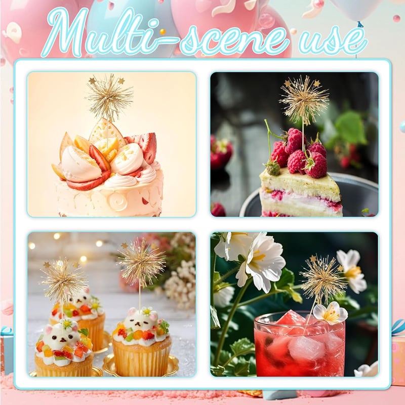 Goiern 30 db Tűzijáték Cupcake Topperek Glitter Születésnapi Tortadísz