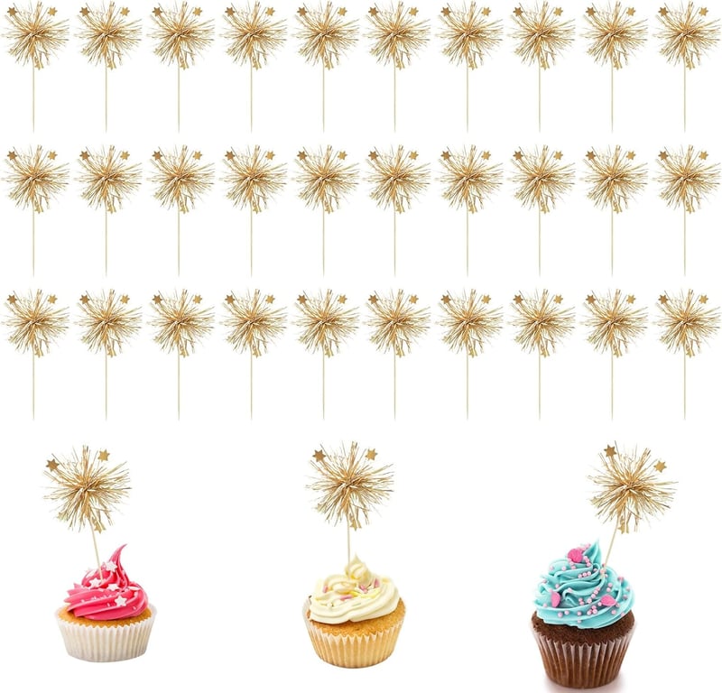 Goiern 30 db Tűzijáték Cupcake Topperek Glitter Születésnapi Tortadísz