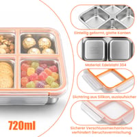 Gokemuak set 2 cutii de gustări din oțel inoxidabil cu compartimente și capace, 720 ml, 17,5x4,5 cm 3
