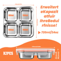 Gokemuak set 2 cutii de gustări din oțel inoxidabil cu compartimente și capace, 720 ml, 17,5x4,5 cm 2