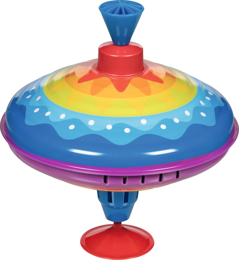 goki 53778 Brummkreisel Farebný tanec, plechový detský kolotoč, klasický zotrvačník so základňou, výška 21 cm, od 1 roka