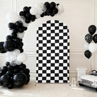 Fundal de decor pentru petrecere tematică cu mașini de curse, 182 cm, model în carouri alb-negru, pentru zi de naștere copii băieți 5