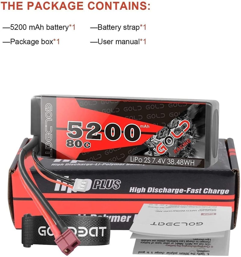 GOLDBAT 5200 mAh 7.4V 2S 80C LiPo akkumulátor RC járművekhez, Deans csatlakozóval - RC autó, hajó, drón, helikopter modellekhez