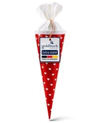 Goldbuch školský kornút so srdiečkovým vzorom, lakovaný kartón, darčekové balenie s bielym filcovým uzáverom, červený, 35 cm x 11,5 cm, vrecúško pre súrodenca na cukríky 1