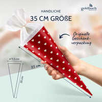 Goldbuch školský kornút so srdiečkovým vzorom, lakovaný kartón, darčekové balenie s bielym filcovým uzáverom, červený, 35 cm x 11,5 cm, vrecúško pre súrodenca na cukríky 2