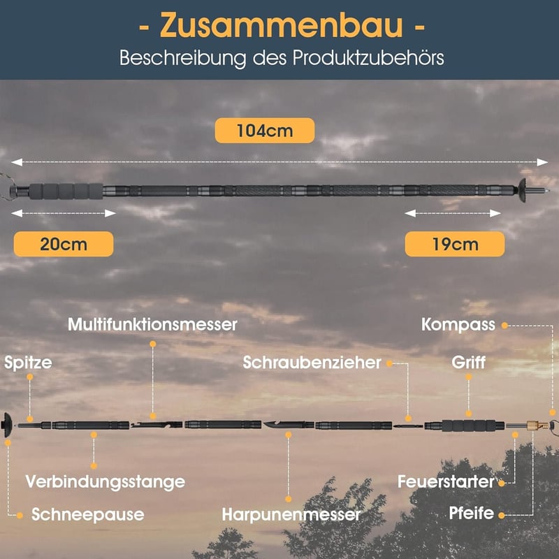 Golden Bird Túrabot 12 az 1-ben Multifunkcionális Állítható Alumínium Túlélő Bot Késsel Túrázás Hegymászás Kempingezés