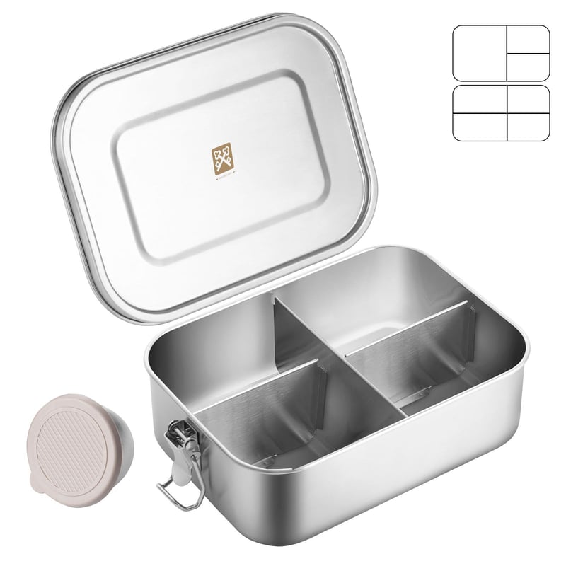 Nerezový obedár GOLDEN KEY 800 ml pre deti, kovový box s priehradkami a silikónovým tesnením, nepriepustný box na desiatu do školy a na výlety