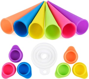 GOLDGE Silikonski kalupi za sladoled, set od 6 komada s drškama, 15 x 3,5 cm, silikon siguran za hranu, šareni DIY set kalupa za ljetni sladoled