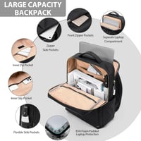 GOLF QUALITY Laptop Hátizsák 16 Colos Vízálló Iskolai Munka Utazás Fekete - 16", Black 2