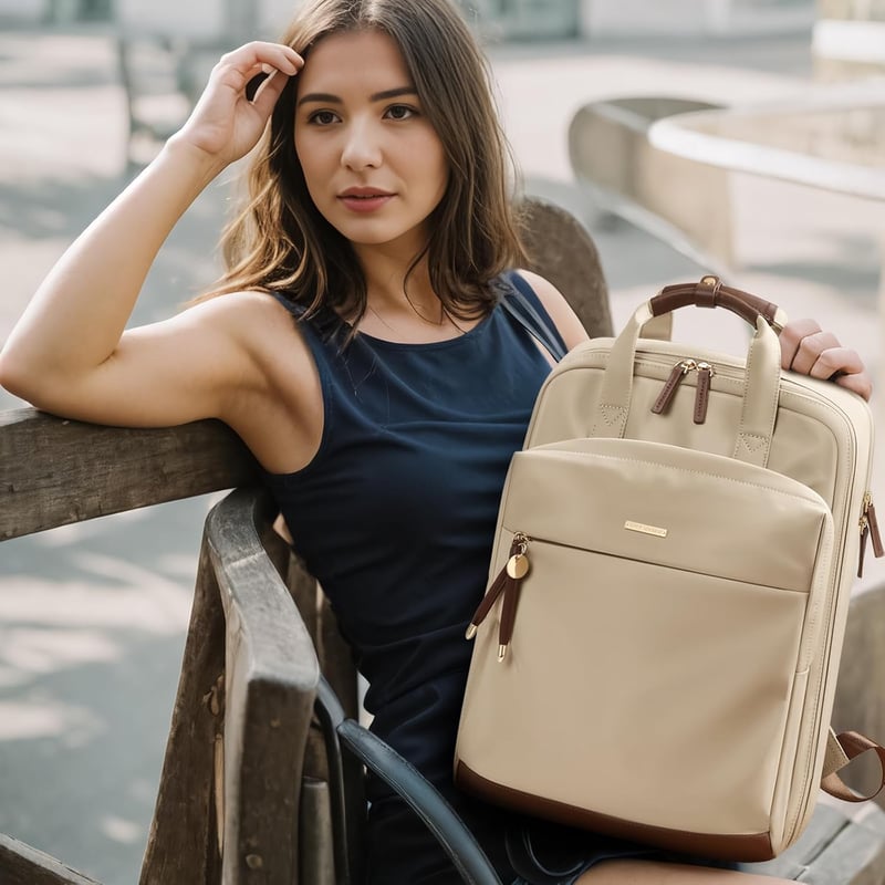GOLF QUALITY női hátizsák 15,6" laptop rekesszel, elegáns napi táska sárgabarack