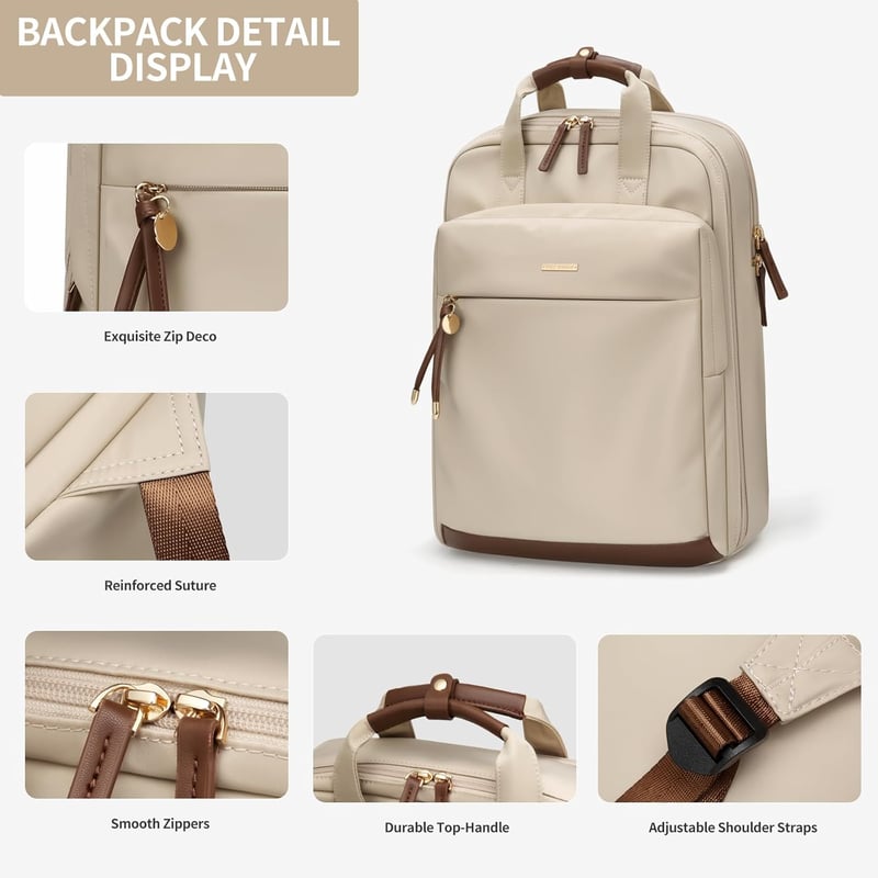 GOLF QUALITY női hátizsák 15,6" laptop rekesszel, elegáns napi táska sárgabarack