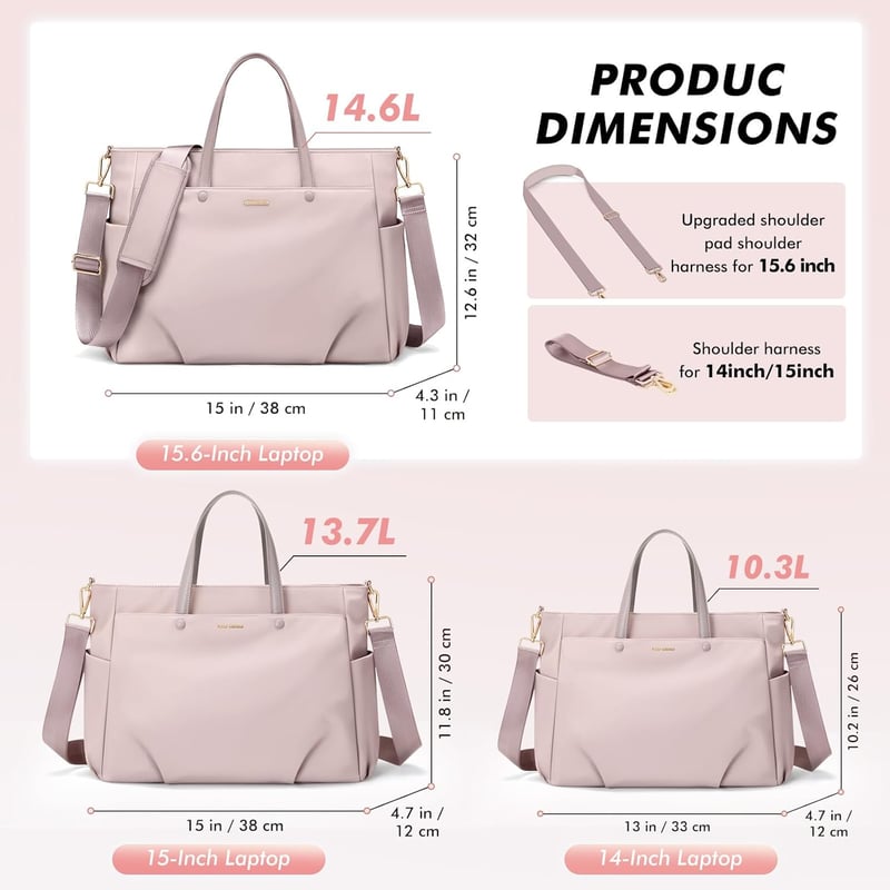 GOLF SUPAGS 15,6" Laptop Táska Női Válltáska Munka Utazás Szürke-Rózsaszín