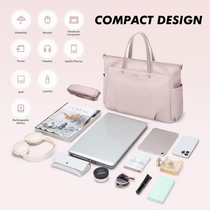 GOLF SUPAGS 15,6" Laptop Táska Női Válltáska Munka Utazás Szürke-Rózsaszín