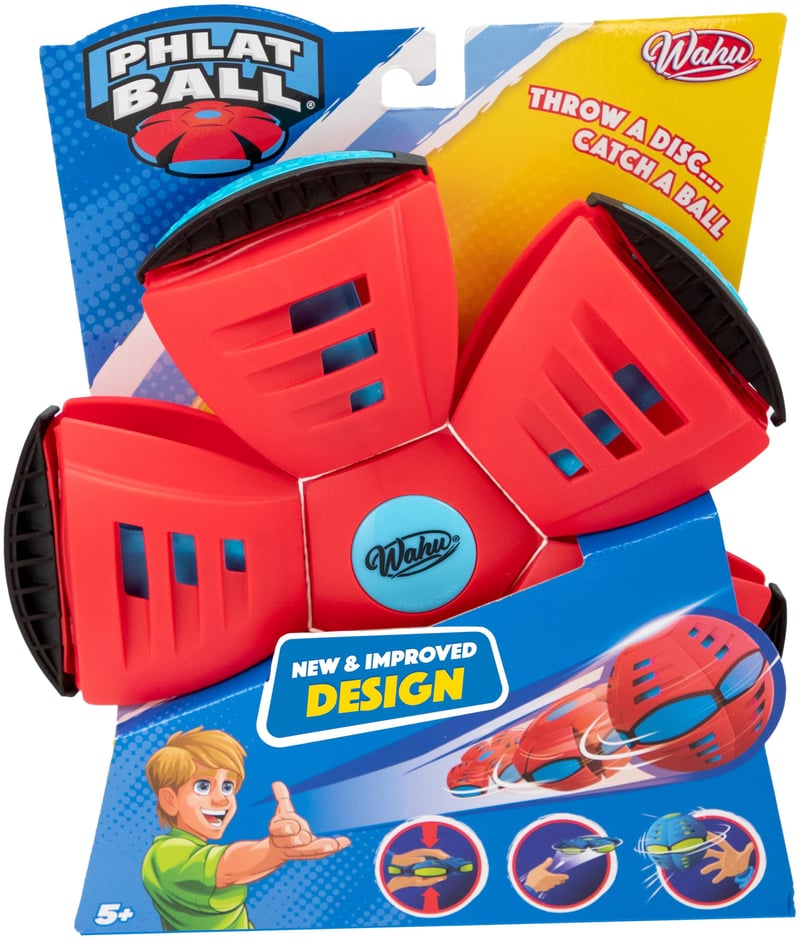 Hádzací disk a loptička Goliath Wahu Phlat Ball Classic v jednom, červená – 22,9 cm frisbee, 15,7 cm loptička – vonkajšia hračka pre deti od 5 rokov