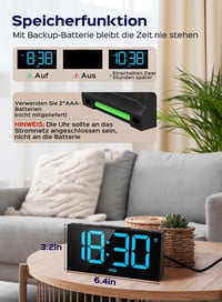 GOLOZA Digitális Ébresztőóra - Nagy Kijelzős LED Óra, USB Töltő, 4 Fényerő, Automatikus Fényerőszabályzás, Szundi Funkció, Kék 6