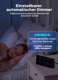 GOLOZA Digitális Ébresztőóra - Nagy Kijelzős LED Óra, USB Töltő, 4 Fényerő, Automatikus Fényerőszabályzás, Szundi Funkció, Kék 4