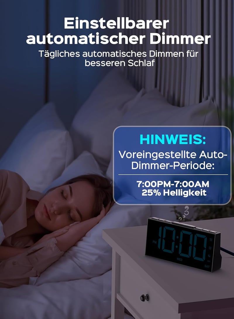 GOLOZA Digitális Ébresztőóra - Nagy Kijelzős LED Óra, USB Töltő, 4 Fényerő, Automatikus Fényerőszabályzás, Szundi Funkció, Kék