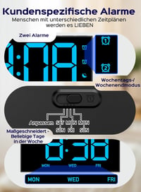 GOLOZA Digitális Ébresztőóra - Nagy Kijelzős LED Óra, USB Töltő, 4 Fényerő, Automatikus Fényerőszabályzás, Szundi Funkció, Kék 5