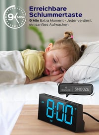 GOLOZA Digitális Ébresztőóra - Nagy Kijelzős LED Óra, USB Töltő, 4 Fényerő, Automatikus Fényerőszabályzás, Szundi Funkció, Kék 2