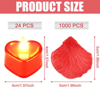 GOMETY 24 szív alakú LED gyertya, 1000 db művirág szirom esküvői dekorációhoz - Red 2