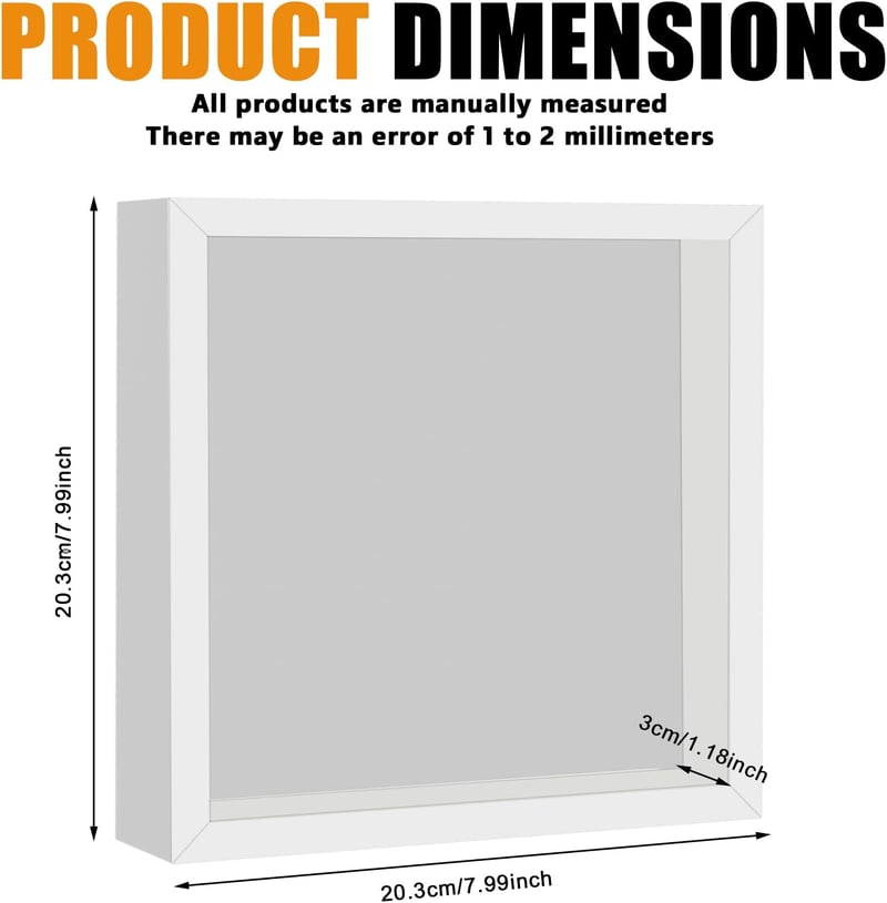 GOMETY 3D Képkeret 20x20 cm LED Világítással Fehér Négyzet Objektumkeret