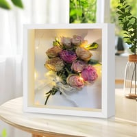 GOMETY 3D Képkeret 20x20 cm LED Világítással Fehér Négyzet Objektumkeret 7
