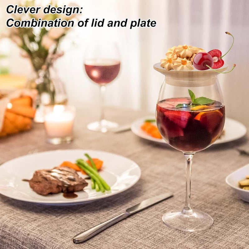 GOMETY 6 db Bambusz Borospohár Fedél Charcuterie Tálca Szett Piros Bor Fröccsenésgátló
