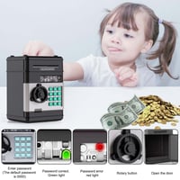 GOMETY Digitálna pokladnička pre deti s heslom a automatickým vťahovaním bankoviek, ATM prasiatko na mince a bankovky, čierna, 20x14,5x14 7