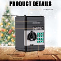GOMETY Digitálna pokladnička pre deti s heslom a automatickým vťahovaním bankoviek, ATM prasiatko na mince a bankovky, čierna, 20x14,5x14 5