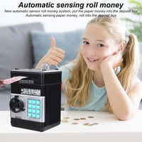 GOMETY Digitálna pokladnička pre deti s heslom a automatickým vťahovaním bankoviek, ATM prasiatko na mince a bankovky, čierna, 20x14,5x14 4