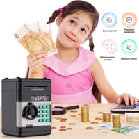 GOMETY Digitálna pokladnička pre deti s heslom a automatickým vťahovaním bankoviek, ATM prasiatko na mince a bankovky, čierna, 20x14,5x14 3