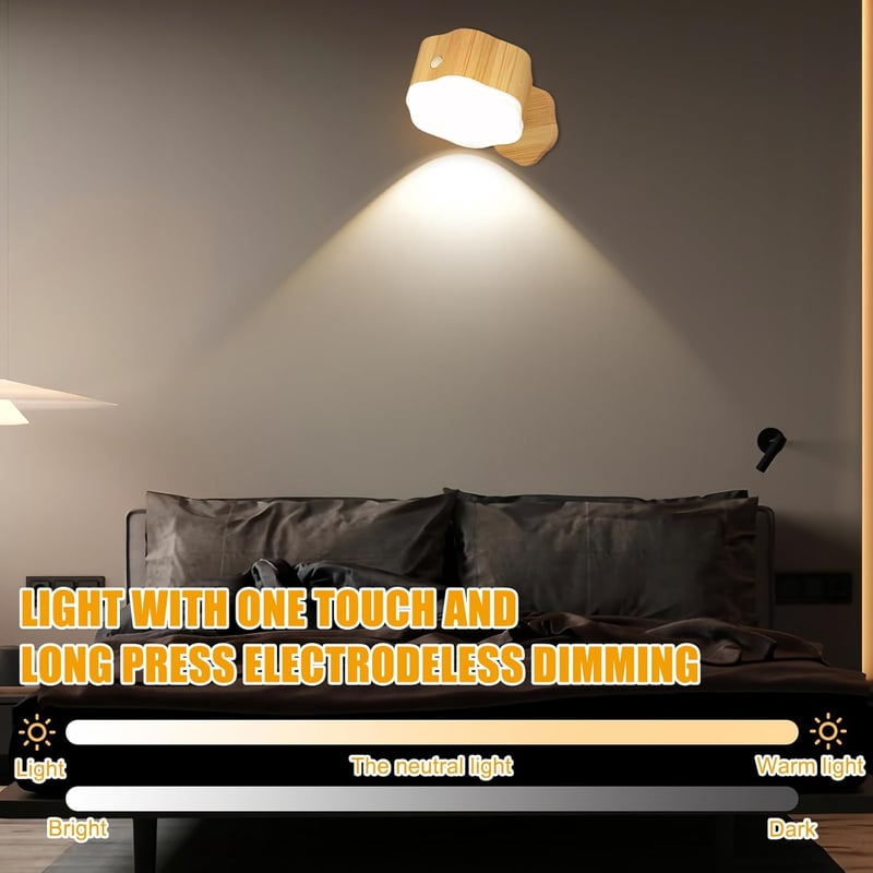 GOMETY LED Fali Lámpa Érintésvezérléses USB Töltős Forgó 3 Színmód Dimmer