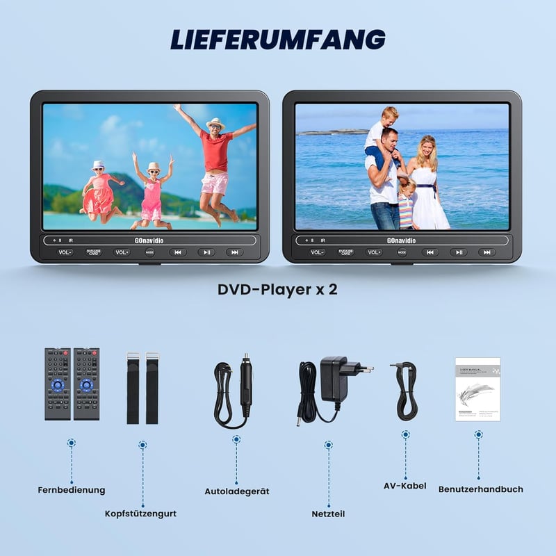 GOnavidio 10,5" Hordozható Autós DVD Lejátszó HDMI USB TF Kártya Támogatás Akkumulátor