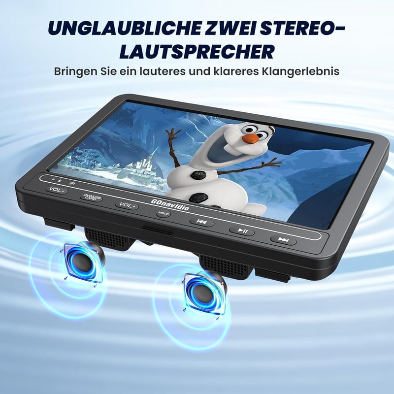 GOnavidio 10,5" Hordozható Autós DVD Lejátszó HDMI USB TF Kártya Támogatás Akkumulátor