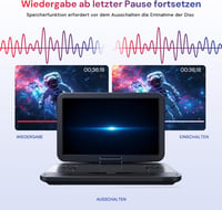 GOnavidio 15.4" Hordozható Blu-ray DVD Lejátszó 1920x1080 HD, 270° Forgatható, 5 Órás Akkumulátor 5