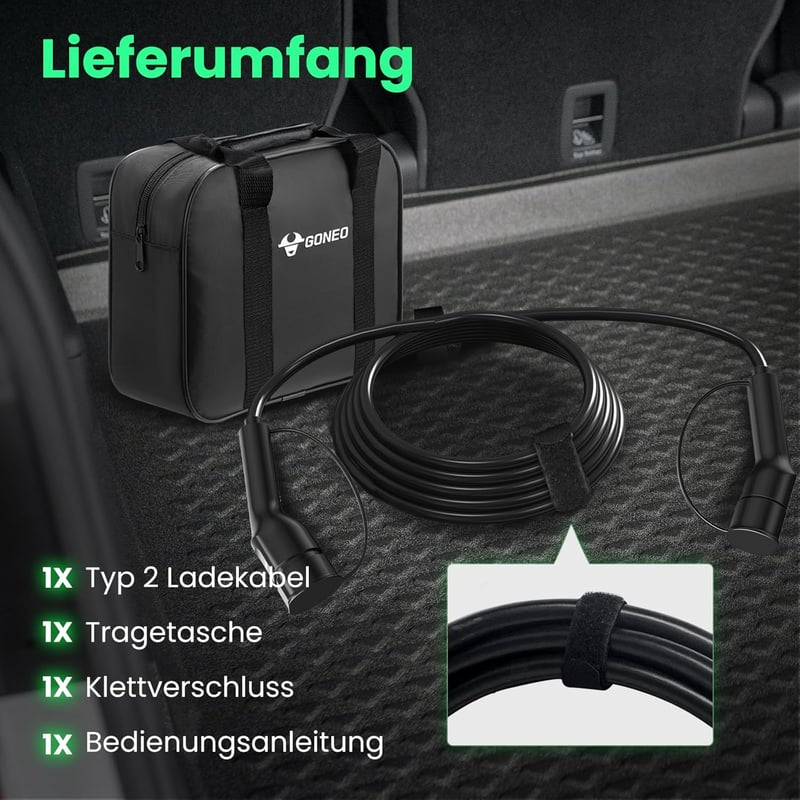 GONEO Type 2 töltőkábel 7,2 kW 32A elektromos autóhoz Mode 3 7m