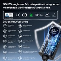 GONEO Nabíjací kábel pre elektromobily Type 2 Schuko, 3,68 kW, 16 A, 1-fázový, TÜV, tepelná ochrana, časovač - 15 m 9