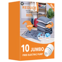 GONGSHI Vakuumske vreće za odjeću i posteljinu s električnom pumpom, 10 komada Jumbo veličine, hermetički zatvorene vreće za višekratnu upotrebu za putovanja i dom 1