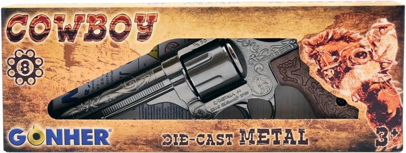 Detský kovbojský revolver Gonher 80/0 – 8-ranový, 20 cm, strieborný
