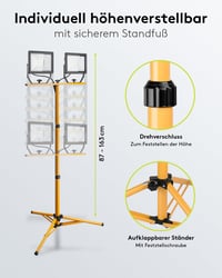 Goobay 2x50W LED Építési Reflektor Állvánnyal, 2x8500 Lumen, 6500K Hidegfehér, IP65, 2,5m Kábel, Beltéri és Kültéri Használatra 4