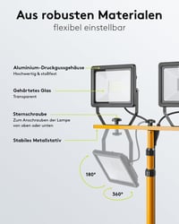 Goobay 2x50W LED Építési Reflektor Állvánnyal, 2x8500 Lumen, 6500K Hidegfehér, IP65, 2,5m Kábel, Beltéri és Kültéri Használatra 6